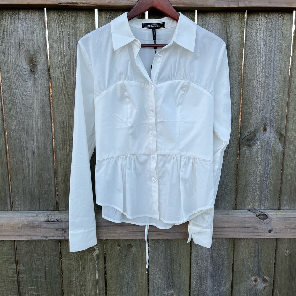 BCBGMAXAZRIA Off-White Corset Back Button-Down Top Size M NWT
